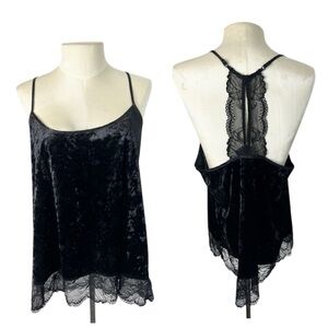 Black velvet whimsigoth chemise top size L dark fairy goth lace whimsy